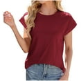 thumbnail image 1 of Olyvenn Womens Tops Oversized Business Casual Shirts Loose Fit Short Sleeve Tshirts Summer Clothes Fashion Trendy Outfit Wine L, 1 of 8
