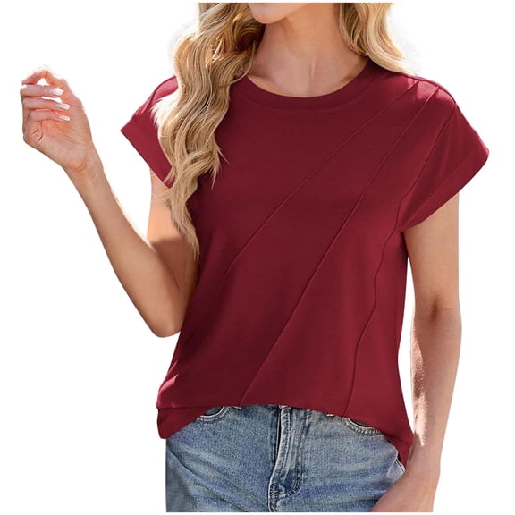 Olyvenn Womens Tops Oversized Business Casual Shirts Loose Fit Short Sleeve Tshirts Summer Clothes Fashion Trendy Outfit Wine M