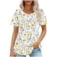 thumbnail image 1 of Olyvenn Womens Tops Petal Short Sleeve Summer Casual Crew Neck Shirts Elegant Floral Solid Blouse Pleated Tunics Multicolor XXL, 1 of 5