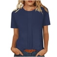 thumbnail image 1 of Olyvenn Womens Tops Short Sleeve T-Shirts Blouses Dressy Casual Business Shirts Pleated Summer Top Basic Comfy Clothes Navy M, 1 of 7