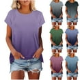 thumbnail image 1 of Olyvenn Womens Tops Summer Basic T Shirts Business Casual Loose Fit Cap Sleeve Tee Cute Clothes Trendy Fashion Outfits Blue M, 1 of 6