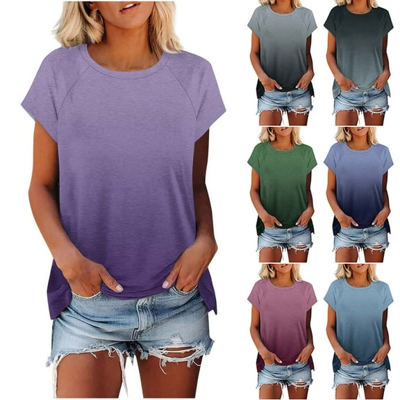 Olyvenn Womens Tops Summer Basic T Shirts Business Casual Loose Fit Cap Sleeve Tee Cute Clothes Trendy Fashion Outfits Blue M