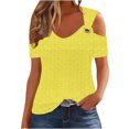 thumbnail image 1 of Olyvenn Womens Tops Summer Off The Shoulder 2025 Spring Fashion Short Sleeve T Shirt Basic Tees Sexy Dressy Casual Blouse Yellow XXL, 1 of 6