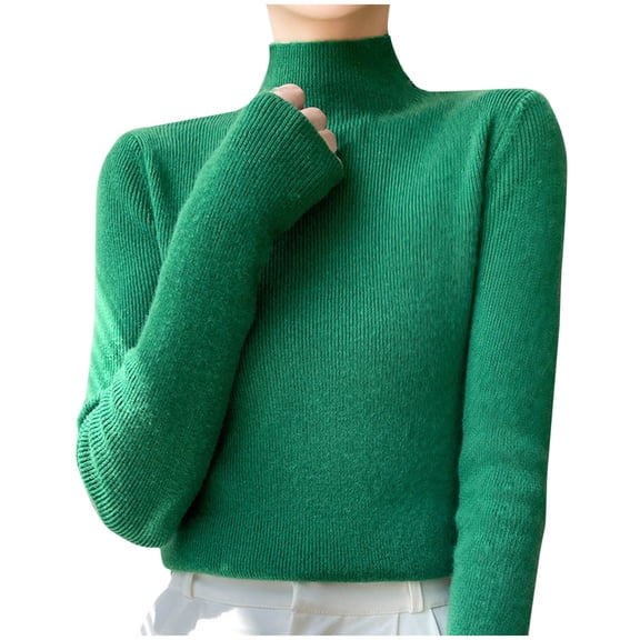 Olyvenn Womens Trendy Casual Underwear Turtleneck Sweatershirt Tops Fall Winter Solid Color Long Sleeve Pullover Sweater Green L