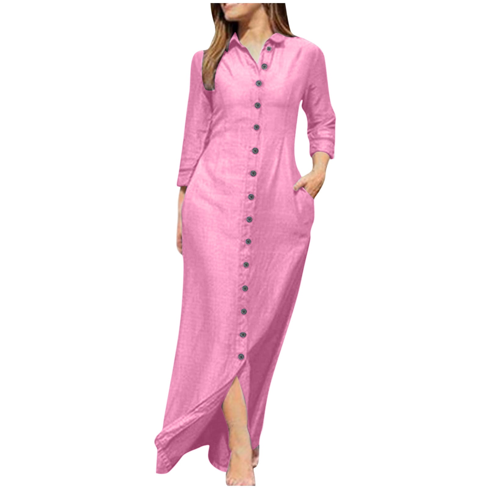 Yousify Women's Bell Sleeve Maxi Dress – Long Sleeve Crewneck Knit, Slim Fit & Flowy For Casual Wear