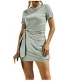 thumbnail image 1 of Olyvenn Womens Tunic Mini Bodycon Casual Dress Puff Short Sleeve Prom Dresses for Women 2024 Trendy Solid Sundress Fashion Ruched Bandage Waist Slim Fit Flowy Smocked Trendy Summer Mint Green 10, 1 of 5