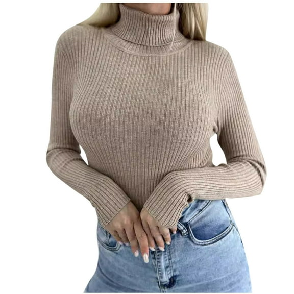 Olyvenn Womens Turtleneck Sweater Long Sleeve Ribbed Jumper Basic Turtle Neck Casual Fall Fashion Basic Layering Knit Top Khaki M