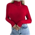 thumbnail image 1 of Olyvenn Womens Turtleneck Sweater Long Sleeve Ribbed Jumper Basic Turtle Neck Casual Fall Fashion Basic Layering Knit Top Red M, 1 of 5