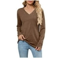 thumbnail image 1 of Olyvenn Womens V Neck Long Sleeve Shirts Banded Bottom Cute Loose Fit Tops Dressy Casual Outfits for Fall Spring Coffee M, 1 of 8
