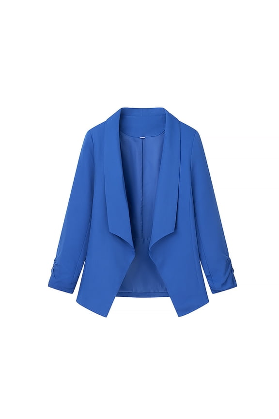 Womens Waterfall Lapel Open Front Blazer Draped Hem Long Sleeve Minimalist Loose Cut for Weekend Shopping City Errands Blue L