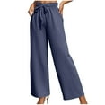 thumbnail image 1 of Olyvenn Womens Wide Leg Lounge Pants with Pockets Drawstring High Waisted Lightweight Pajama Pants Soft Comfy Trousers Navy M, 1 of 7
