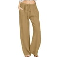 thumbnail image 1 of Olyvenn Womens Wide Leg Pants Drawstring Elastic Waist Pant Casual Relaxed Fit Travel Beach Palazzo Trouser with Pockets Khaki L, 1 of 7