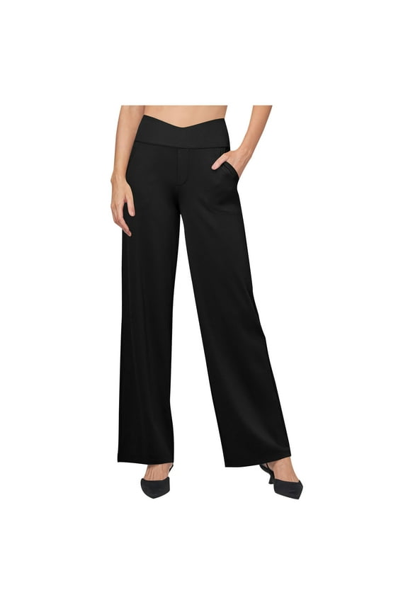 Womens Wide Leg Trouser Yoga Pants with Pockets High Waist Stretchy Work Casual Pant Petite Regular Stretch Dress Pants Black M