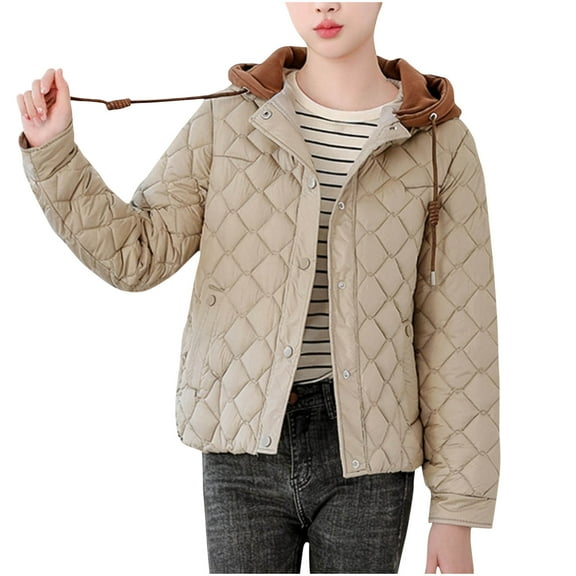 Olyvenn Womens Winter Puffer Coat Casual Button Down Hooded Thicken Jackets With Pockets Baggy Fashion Lounge Warm Clothes Khaki M