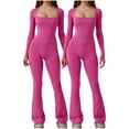 thumbnail image 1 of Olyvenn Womens Yoga Jumpsuits with Tummy Control Workout Long Sleeve Square Neck Sport Jumpsuits, Flare Leggings Body Suits Hot Pink 8, 1 of 7