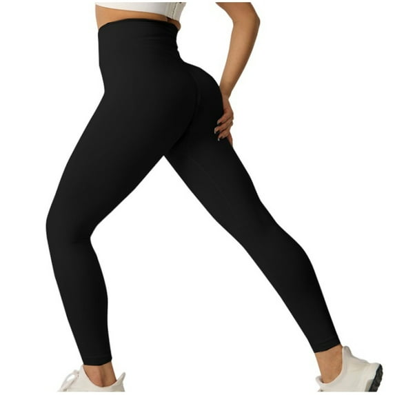 Olyvenn Womens Yoga Pants Tummy Control Stretch High Waist Leggings Athletic Workout Solid Leggings Lightweight Lounge Pant Black 4