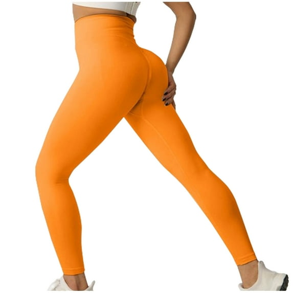 Olyvenn Womens Yoga Pants Tummy Control Stretch High Waist Leggings Athletic Workout Solid Leggings Lightweight Lounge Pant Orange 8