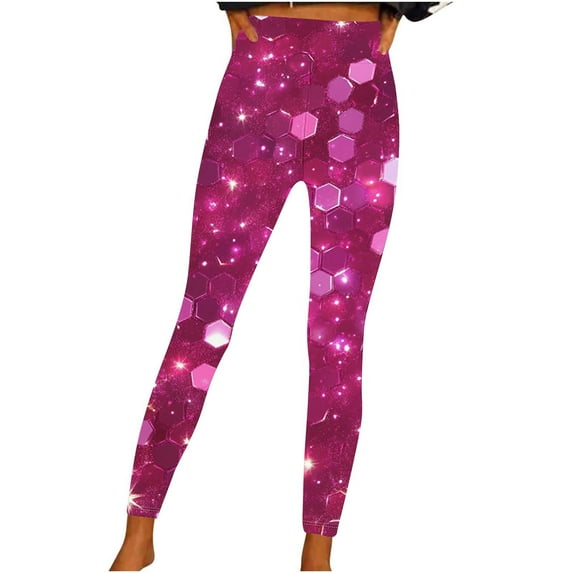 Olyvenn Workout Leggings for Women,Womens Yoga Pants Fashion Sparkly High Waist Printed Tights Stretchy Gym Leggings Multicolor 12-14