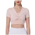thumbnail image 1 of Olyvenn Workout Twist Front Crop Top for Women Short Sleeve Slim Fit Athletic Yoga Shirt Breathable Gym Running Sport Shirts Pink XL, 1 of 4