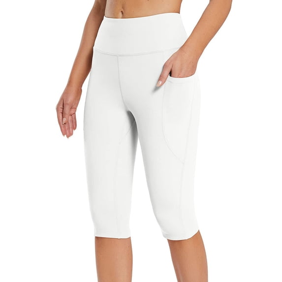 Olyvenn Yoga Workout Exercise Capris Womens Tops Casual Knee Length Leggings High Waisted For Summer With Pockets For Women 2022