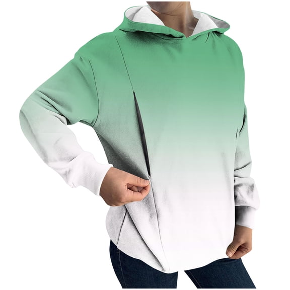 Olyvenn Zip Up Hoodie Women Long Sleeve Pullover Sweatshirts Casual Gradient Lightweight Hooded Sweatshirt 2025 Green XL