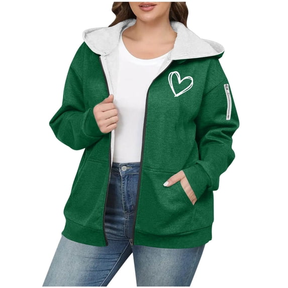 Olyvenn Zip Up Hoodie Women Oversized Fall Fashion Long Sleeve Hooded Sweatshirts Casual Y2K Jacket 2025 Winter Clothes Green XXXL