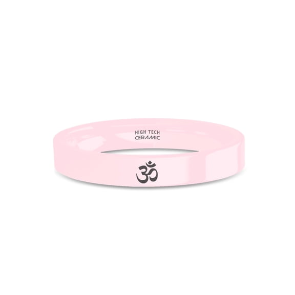 Om Aum Buddhist Symbol Laser Engraved Pink Ceramic Wedding Band, 4mm, Size 3