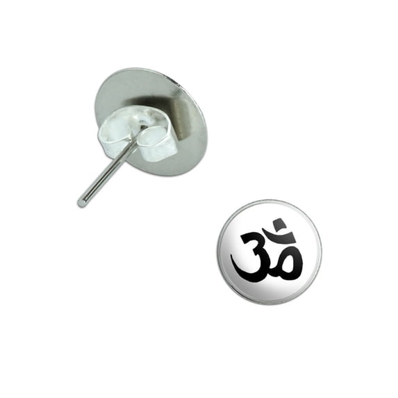 Om Aum Yoga Namaste Black on White Pierced Stud Earrings