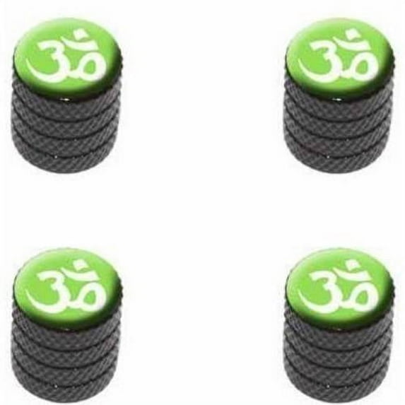 Om Aum Yoga White on Green Tire Rim Wheel Aluminum Valve Stem Caps, Multiple Colors