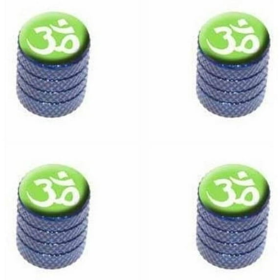 Om Aum Yoga White on Green Tire Rim Wheel Aluminum Valve Stem Caps, Multiple Colors
