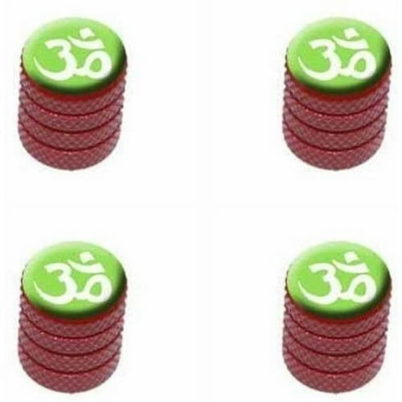 Om Aum Yoga White on Green Tire Rim Wheel Aluminum Valve Stem Caps, Multiple Colors