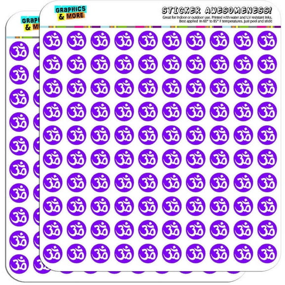 Om Aum Yoga White on Purple 200 1/2" (0.5") Planner Calendar Scrapbooking Crafting Stickers