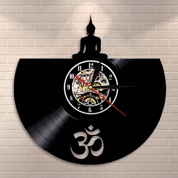 Om Buddha Meditation Zen Wall Art Wall Clock Yoga Studio Wall Decor Vinyl Record Wall Clock Sitting Buddha Clock Yoga Relax Gift