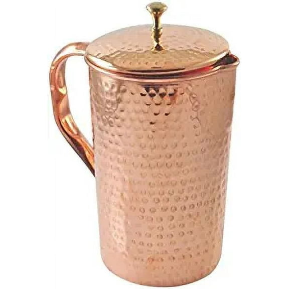 Om Creation Pure Copper Pitcher- Copper Jug- Copper water pitcher-Copper water jug for health benefits, (Hammered Jug) by Om Creation