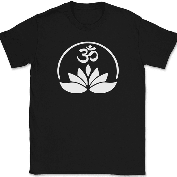 Om Flower Sunrise T-Shirt Hindu Buddhist Religious Spiritual Graphic Tee - Black, M