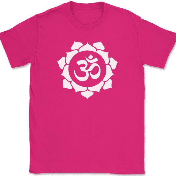 Om Flower T-Shirt Hindu Buddhist Religious Spiritual Graphic Gift Tee - Pink, L