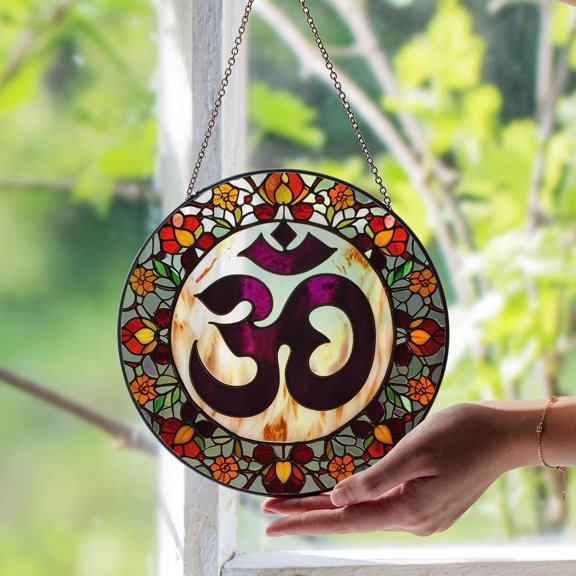 Om Glass Suncatcher, Sacred Symbol Spiritual Decor, Yoga Meditation Zen Lover, 3.5 in