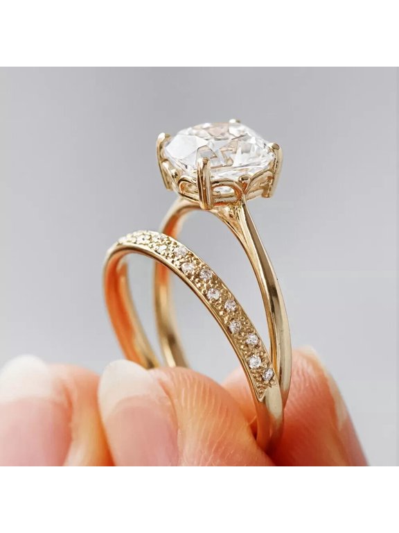 1.50Ct Princess Cut Wedding Ring Band Cubic Zirconia 14K Yellow Gold Plated Silver