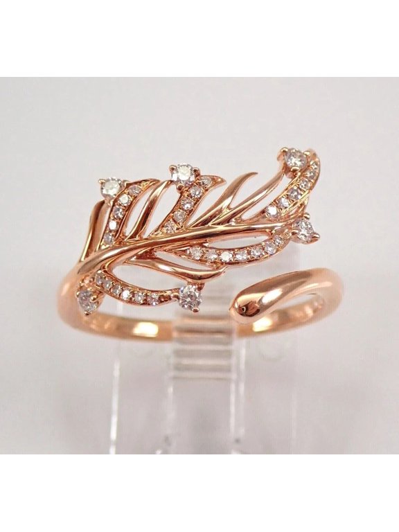 14K Rose Gold Finish Round Cut Moissanite D/VVS1 Women Open Leaf Wedding Ring Silver