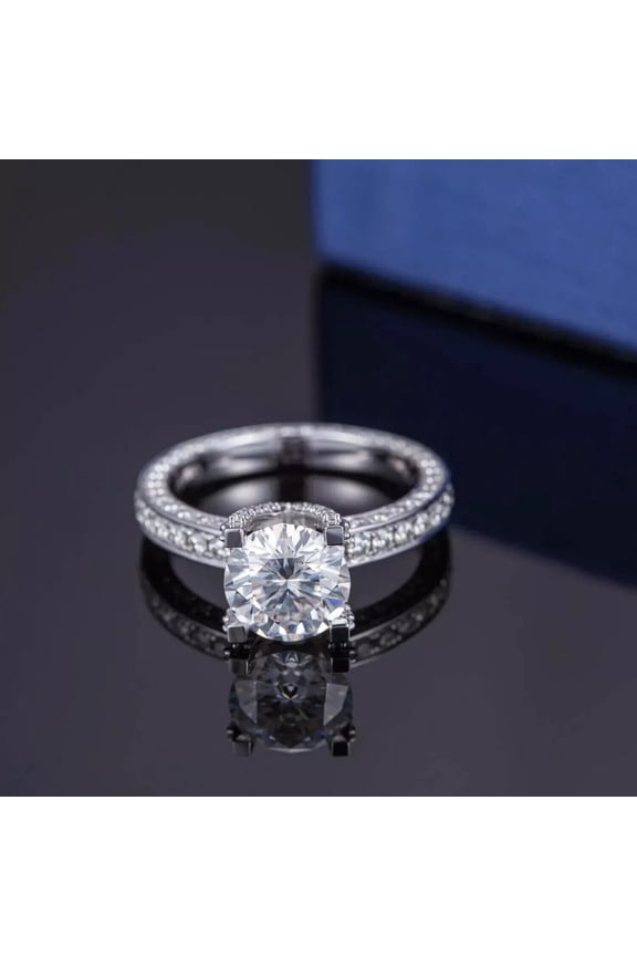 14k White Gold Plated Round Cut Moissanite Wedding Engagement Ring for Women