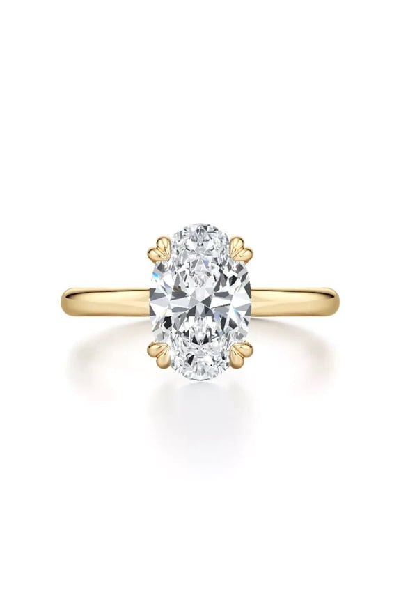 2Ct Oval Cut Moisanite D/VVS1 Wedding Anniversary Solitaire Ring 14K Yellow Gold Plated Silver
