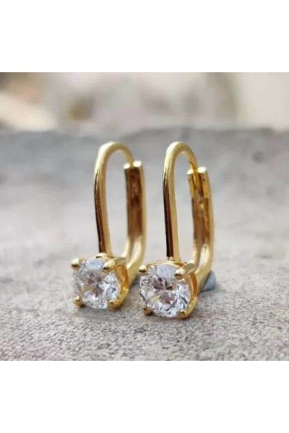 Lab Created 2Ct Round Cut Diamond Drop Leverback Solitaire Earrings 14k Yellow Gold Plated