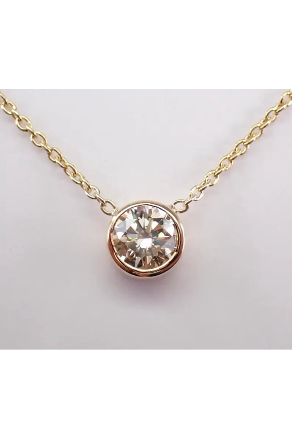 Bezel Set Solitaire Pendant 2Ct Round Cut Cubic Zirconia Women 14K Yellow Gold Plated Silver