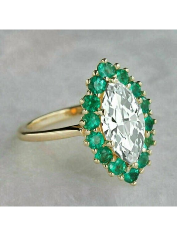 Marquise Cut Green Cubic Zirconia Halo Women's Engagement Ring 14K Yellow Gold Finish