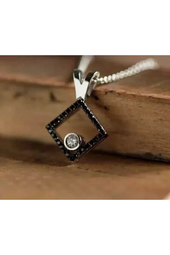 Round Cut Moissanite Women Square Fancy Pendant Free Chain 14K White Gold Plated