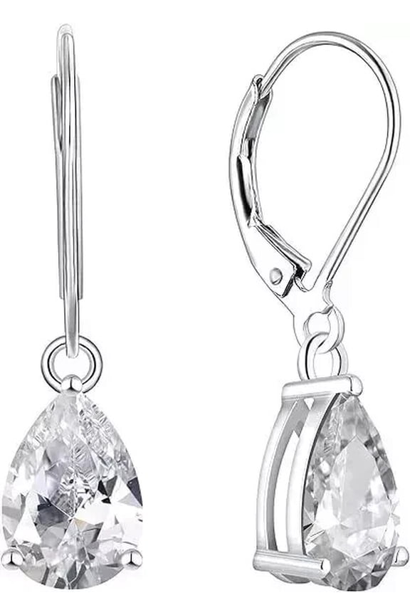 Solitaire 2 CT Pear Cut White Moissanite Drop/Dangle Women Earrings 14K White Gold Plated