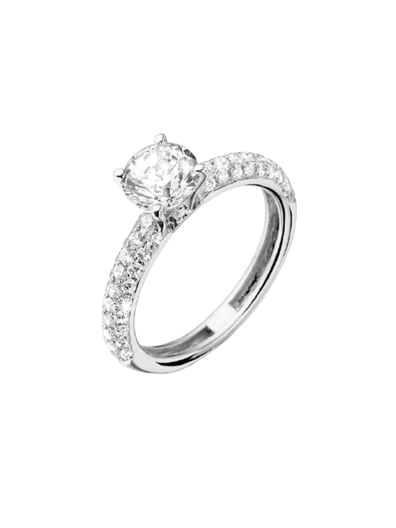Solitaire with Accent Engagement Ring 14K White Gold Plated Silver Round Cut Moissanite for Women