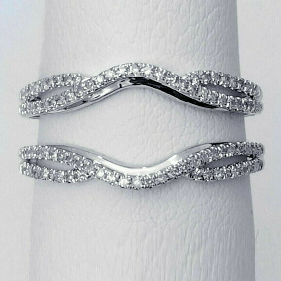 Om Jewels Women Round Cut Moissanite Enhancer Wrap Guard Band Ring 14K White Gold Plated Silver