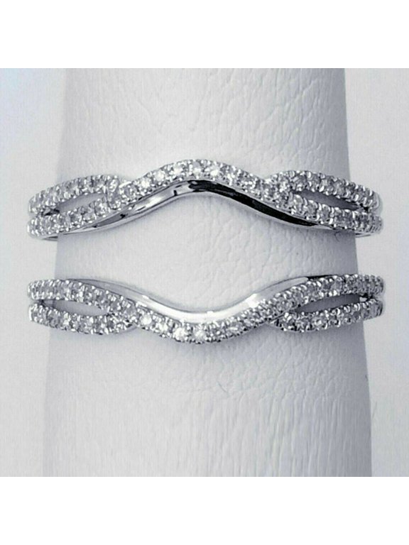 Women Round Cut Moissanite Enhancer Wrap Guard Band Ring 14K White Gold Plated Silver