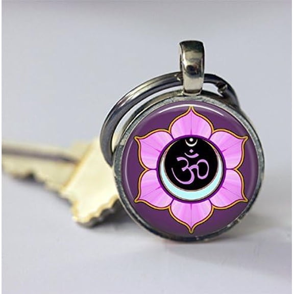 Om Keychain Yoga Key Chain Purple Lotus Flower Yoga Key Chain